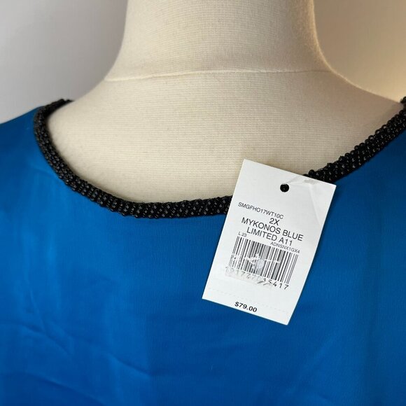 The Limited Women's Mykonos Blue Plus Size Tulip Sleeve Beaded Top - Size 2X NWT - Picture 5 of 6